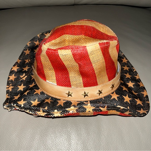 COWBOY HAT USA FLAG Western/Goldcoast Sunwear UV protection red/white/blue straw - Picture 5 of 11